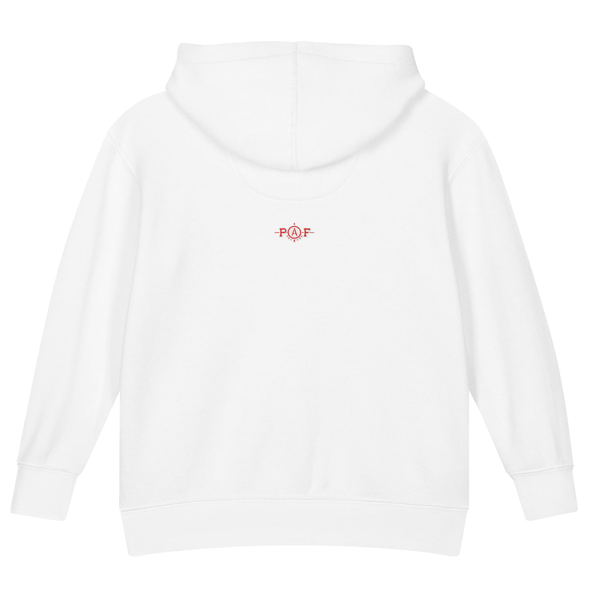 THE PAF ATHLETIC toddler fleece hoodie in white, back view