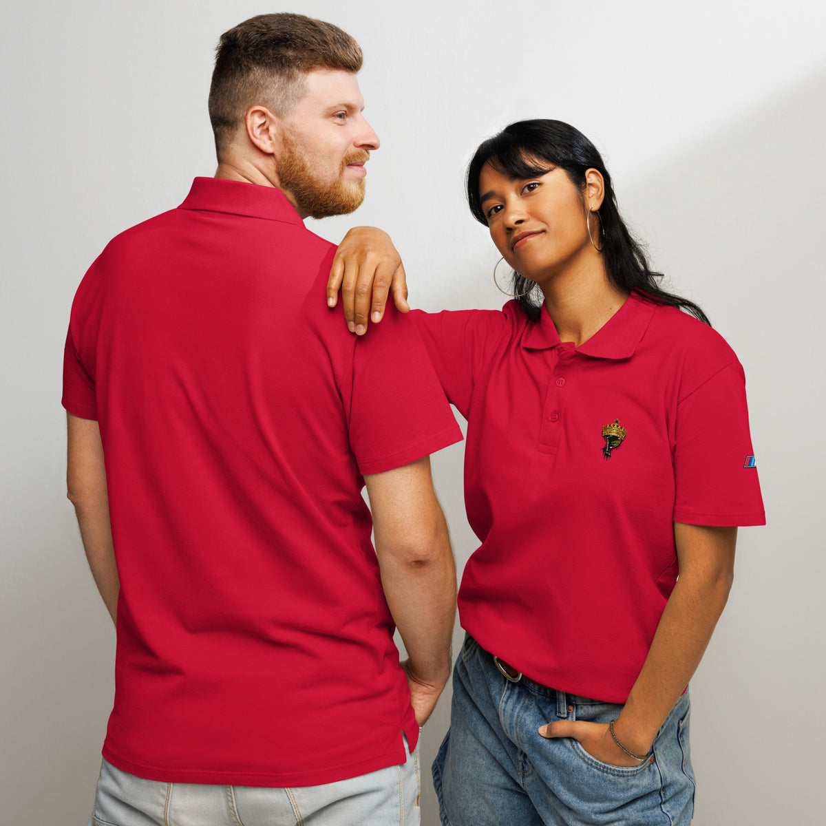 Red THE PAF ELITE pique polo shirt, front and back views