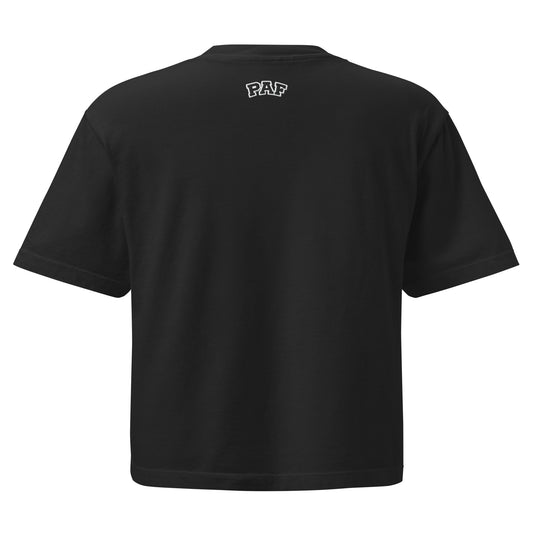 “Black THE PAF COMPASS women’s boxy tee, back view”