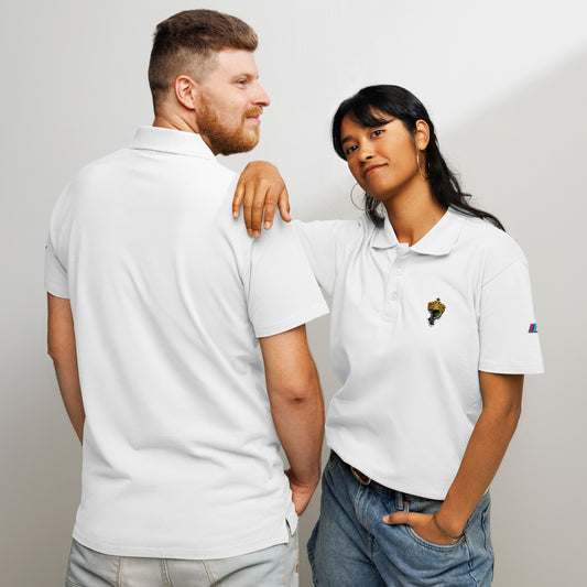 White THE PAF ELITE pique polo shirt, front and back views
